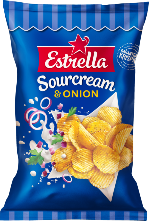 Schwedische Kartoffelchips Sourcream & Onion – Estrella | 27×40g Karton