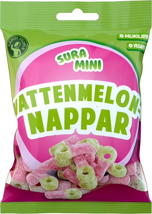Schwedische Saure Mini-Schnuller Wassermelone – Candy People | 18×70g Karton [Vegan]