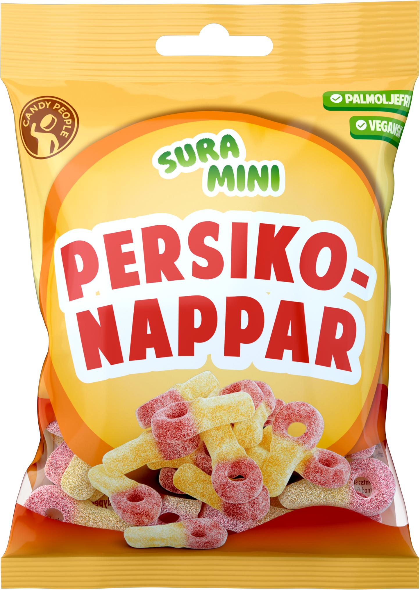 Schwedische Saure Mini-Schnuller Pfirsich – Candy People | 18×70g Karton [Vegan]