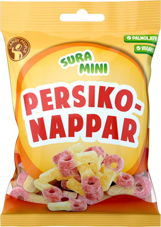 Schwedische Saure Mini-Schnuller Pfirsich – Candy People | 18×70g Karton [Vegan]