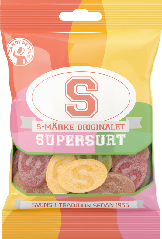 Schwedische Supersaure Fruchtgummis – Candy People S-märke | 18×80g Karton